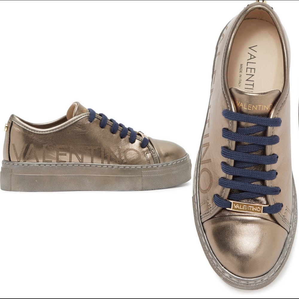 Valentino by Mario Valentino Dalia Luxe Platform Sneakers Pewter SZ 10 Brand New - Picture 1 of 16